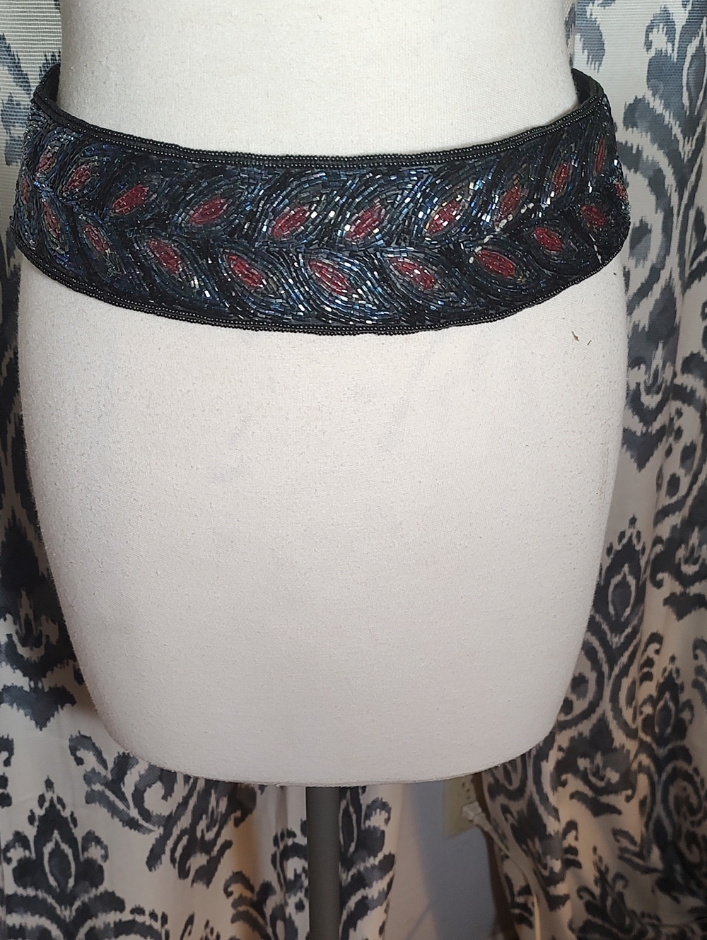 Embellished Black Beaded Waist Belt